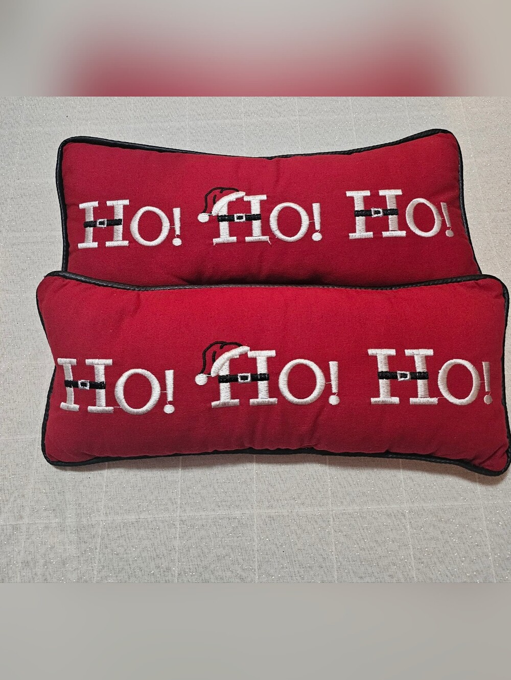 Set of 2 Christmas Throw Pillows | Red “Ho Ho Ho” Santa Hat Holiday Decor